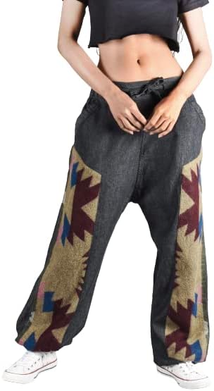 Bombay Trooper Boho Side Stripe Blackl - Yak Wool Winter Collection - Unisex Denim Hoppers