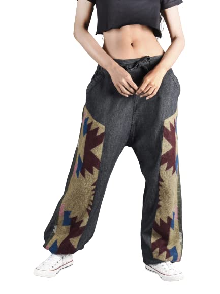 Bombay Trooper Boho Side Stripe Blackl - Yak Wool Winter Collection - Unisex Denim Hoppers