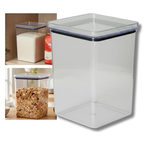Pote Hermético Quadrado Empilhável para Mantimentos – Tampa Vedação com Silicone – Organizador de Cozinha Transparente (6,215L)