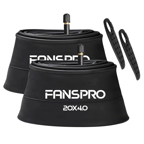 FANSPRO 2 Pack 20 Inch Fat Bike Tubes, 20x4.0 Heavy Duty Bicycle Tube with 2 Tire Levers, 20 x 4.0 AV 32mm Schrader Valve Premium Butyl Inner Tube for EBike, Electric/Mountain Bike