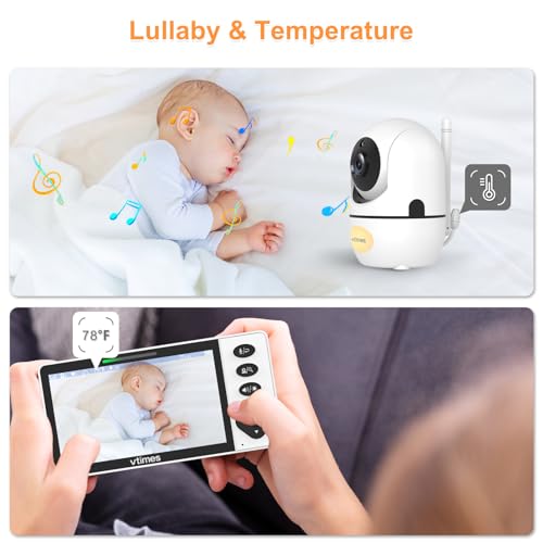 VTimes Baby Monitor with Camera and Audio, 5.5\" 720P HD Screen Video Baby Monitor No WiFi VOX Mode Pan-Tilt-Zoom Alarm and 1000ft Range, Night Vision and Night Light, Ideal for Baby/Elderly/Pet - Thumbnail 7