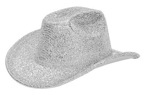 Silver Space Cowboy Cowgirl Hat with Sparkly Glitter Holographic Rave for Women Bachlorette Party Size:M