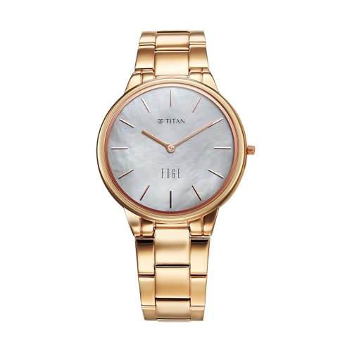 Image of Titan Edge Metal Ladies Allure Quartz Analog White Mother of Pearl Dial Rose Gold Stainless Steel Strap Watch for Women - NT2734WM01
