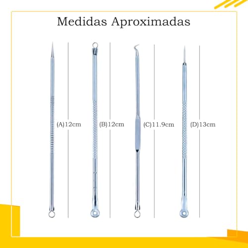 Kit 4 Curetas Remoção Extração De Cravos E Espinhas + Estojo