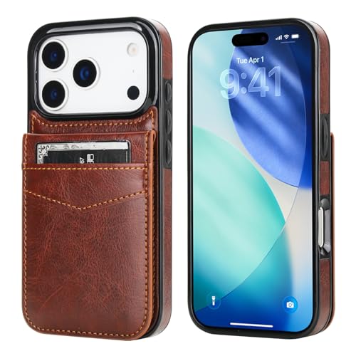 KIHUWEY Compatible with iPhone 17 Pro Case Wallet with Credit Card Holder, Flip Premium Leather Magnetic Clasp Kickstand Heavy Duty Protective Cover for iPhone 17 Pro 6.3 Inch (Brown) by KIHUWEY - Used condition - Image 3
