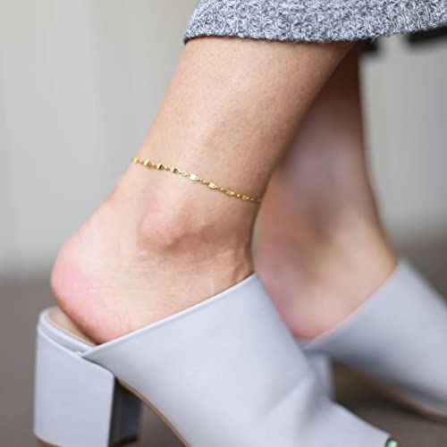 Tasiso 14K Gold Plated Dainty Ankle Bracelet For Women Adjustable Lip Link Chain Anklets Simple Everyday Lace Chain Anklet Summer Beach Foot Jewelry Gift #TOP1