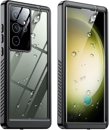 SPIDERCASE for Samsung Galaxy S23 Ultra Case Waterproof Built-in Screen Protector[IP68 Underwater][12FT Military Grade Shockproof] Full Body Protection Phone Case 6.8 Black/Clear