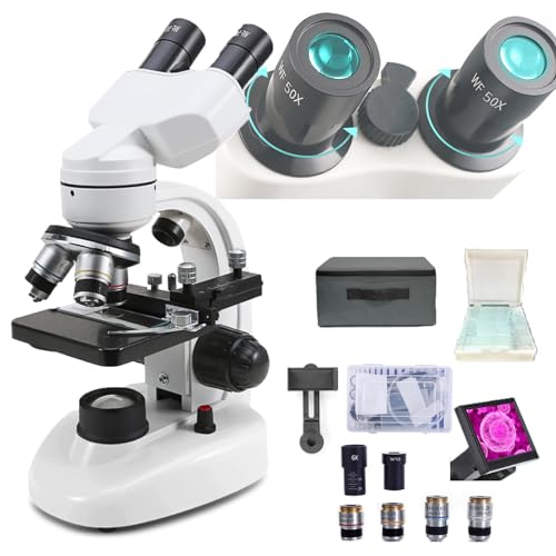 Ostreemaner Compound Binocular Microscope,3 in 1 Professional Composite Microscope,2 Power Supply Methods Binocular Microscope, Equipped with Display Screen/Mobile Phone Holder/Electronic Eyepiece