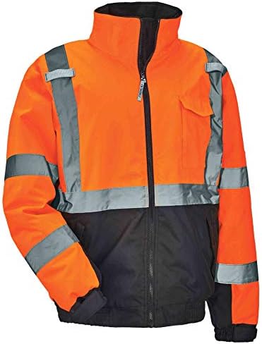 Ergodyne unisex adult High Visibility ,Reflective Quilted Insulation, Class 3, Type Hi Vis Winter Bomber Jacket, Orange, Medium US