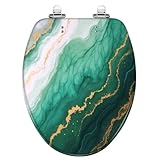 Sedile WC Allungato In Resina con Chiusura Lenta E Silenziosa, Cerniere A Sgancio Rapido, Paracolpi Di Copertura, Facile Da Installare E Pulire, Colore Verde Smeraldo, Oro, Marmo, Arte Astra