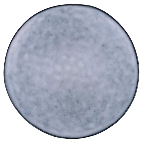 Set 6 Piatto piano 27,5 cm in gres, blu con bordo marrone scuro,The Market