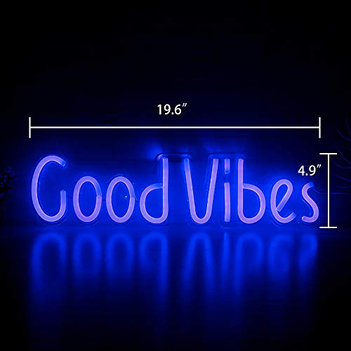 Good Vibes Neon Signs Good Vibes Words Neon Lights for Room Decor Light Lamp Bedroom Beer Bar Pub Hotel Party Restaurant Recreational Game Room Wall Art Decoration(19.6''×4.9'')