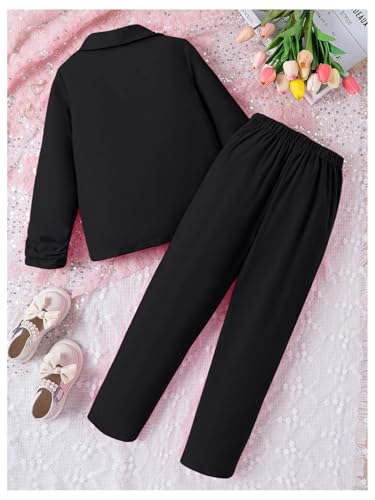 Image of Milumia Girl's 2 Piece Outfits Button Open Front Long Sleeve Blazer and Pants Fall Suit Set