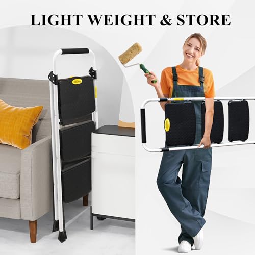 image for HBTower Step Ladder, Folding Step Stool with Wide Anti-Slip Pedal, Stu