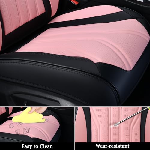 Image of FLORICH Automotive Front Seat Covers for Cars, Waterproof Pink & Black Seat Covers, Leather Car Seat Covers 2 Pack, Universal Seat Protector for Most Cars Trucks SUV