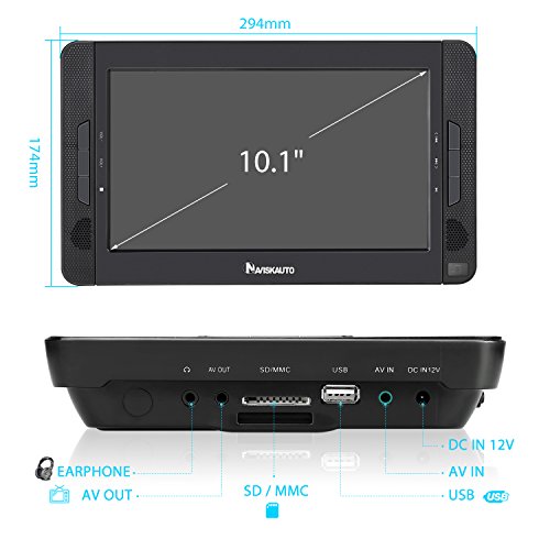 NAVISKAUTO Portable DVD Player for Car with 10.1" Dual Screen, 5-Hour Rechargeable Battery, Supports Seperate Playing or Sync Playback (2 X DVD Player)