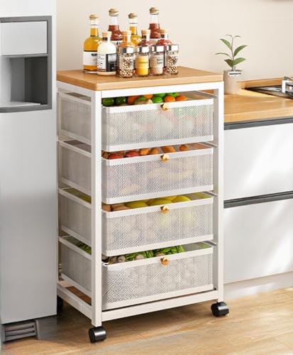 Breaklockキッチンワゴン キャスター付き スリム 天板有り 引き出し付き スライド式 トロリー収納ラック 移動式 組立簡単 小物・調味料収納可 洗面所・台所用 すき間ワゴン 整理棚B7