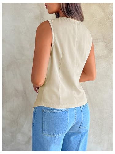 MakeMeChic Women's Vest Tops Y2K Trendy V Neck Button Down Asymmetrical Blazer Vest Waistcoat Jacket2