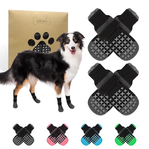 SCENEREAL Anti Slip Dog Socks to Prevent Licking Paws, Dog Booties & Paw Protectors for Hot Pavement Hardwood Floors, Traction Control for Small Medium Large Senior Dogs, Grey M