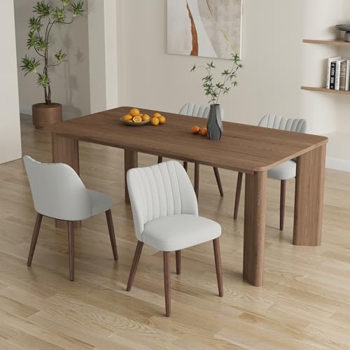 Image of Upholstered Dining Chairs Set of 4, Farmhouse Fabric Kitchen Chairs with Solid Wood Legs, Modern Dining Room Chairs for Restaurant & Cafe, Light Grey