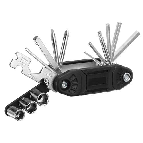 HARFINGTON Multiherramienta de reparación de bicicletas, 16 en 1, multifuncional, portátil, para reparación mecánica de bicicleta, kit de herramientas de mantenimiento para bicicleta de montaña y