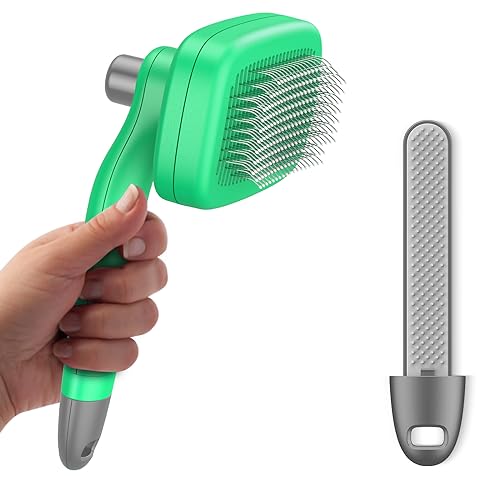 Self-Cleaning-Slicker-Brush-for-Shedding-Grooming-Long-Short-Haired-Dogs-Cats-Pets-Retractable-Brush-with-Hair-Remover-Tool-in-Handle-Removes-Loose-Fur-Undercoat-Tangles-Hair-Green