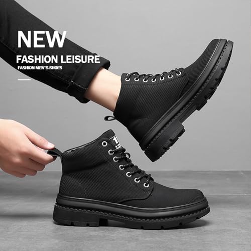 Men's Black Platform Lace-up Ankle Boots Round Toe Lug Sole Non-Slip Warm Chukka Boots Fashion Casual Motorcycle Combat Boots4
