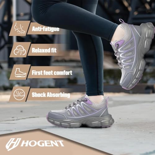 Image of Hogent Steel Toe Shoes for Women Men Wide Non Slip Work Sneakers Indestructible Shoes Lightweight Breathable Construction Sneakers Puncture Proof Ergonomic Design