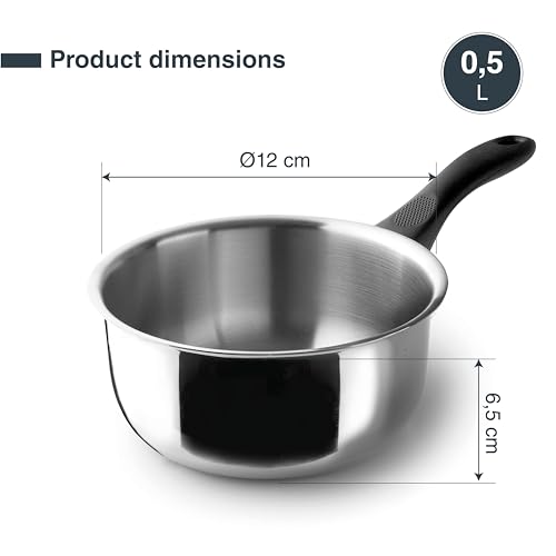 Foto von Lacor - 31212 - Garinox Gerader Topf, Edelstahl, glänzend poliert, ergonomischer Bakelitgriff, 0,5 Liter, induktionsgeeignet, nicht backofenfest, spülmaschinenfest, Ø12cm