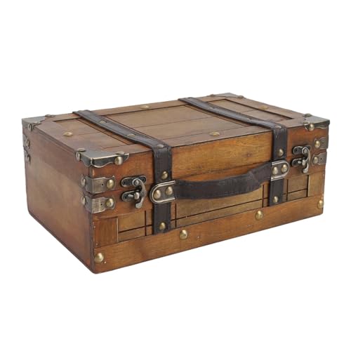 IKFGTJRE Cofre del Tesoro Cofre del tesoro de madera, joyero portátil, baúl de madera for guardar ropa, juguetes y accesorios de fotos.(S)