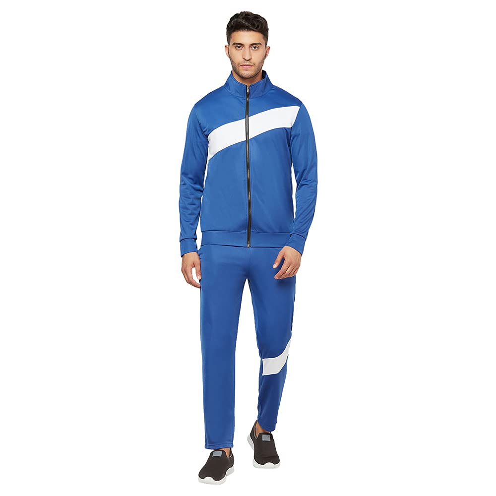 GlitoSports Wear Walking,Jogging,Running White & Blue Men's Super Poly Track Suit | (TRCK#03_V-M)
