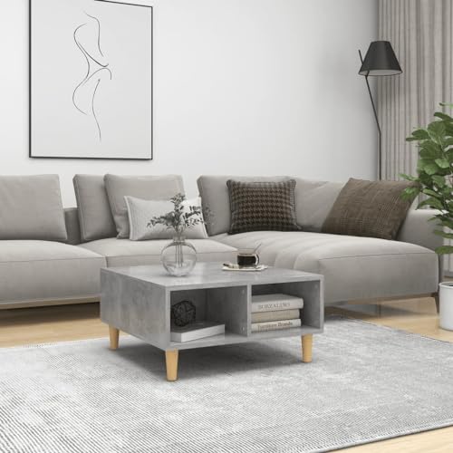 ZQQLVOO Table basse en chêne massif gris béton avec espace de rangement et design moderne 60 x 60 x 30 cm