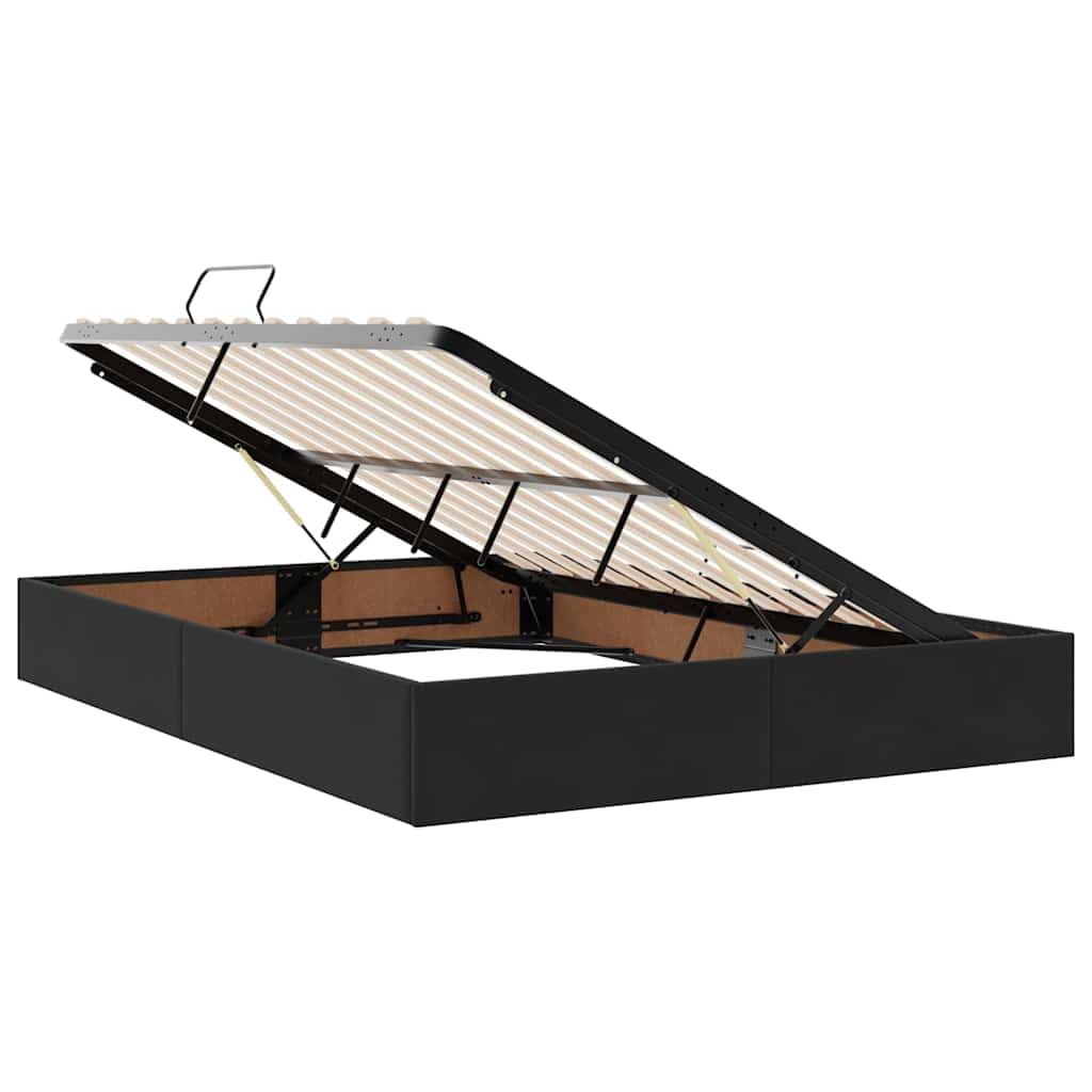 Cama tapizada de 120 x 200 cm con colchón y somier de láminas – Cama de almacenamiento con mecanismo de elevación hidráulica, funda de terciopelo, color negro
