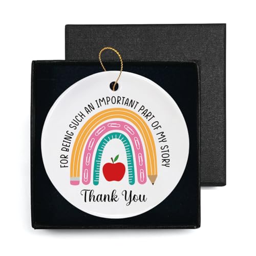 PNTKION Thank You for Being Such an Important Part of My Story Thank You Gift Ceramic Ornament Keepsake Sign Round Plaque Rainbow Teacher Appreciation Gifts for Teacher Mentor Leader