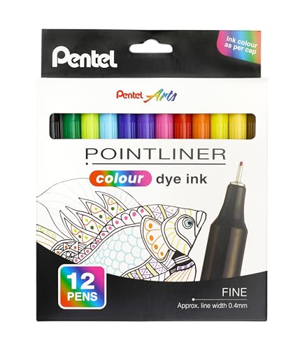 Pentel Pointliner colour S40 Fineliner - dye ink, 0.4 mm, 12er Set - farblich sortiert
