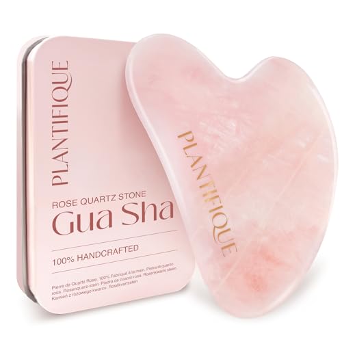 PLANTIFIQUE Rosenquarz Gua Sha Stein - Guasha Gesichtsmassage für Augenschwellungen Hautstraffung Lymphdrainage Gesicht - Face Massager