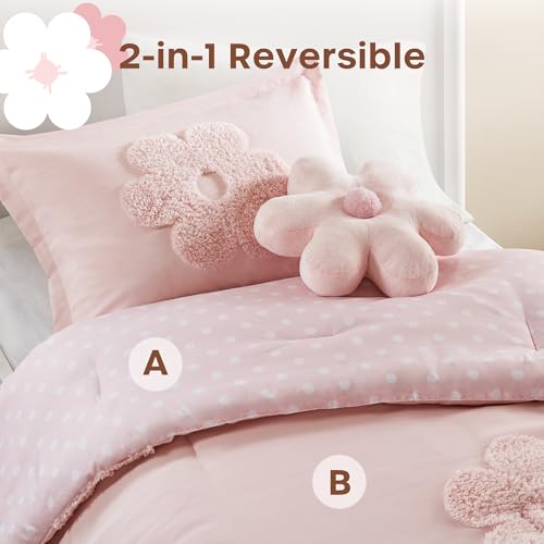 Intelligent Design Kids Twin Duvet Cover Set for Girls, Tufted Chenille Floral Duvet Set Twin, Lightweight Duvet Reversible Bedding Cover
