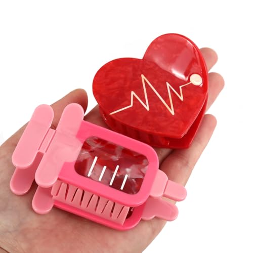 Syringe Hair Claw Clip for Women,Acetate Hair Clip Red Heart Claw Clips,Small Heart Shape Hair Claw Clips for Women Gift
