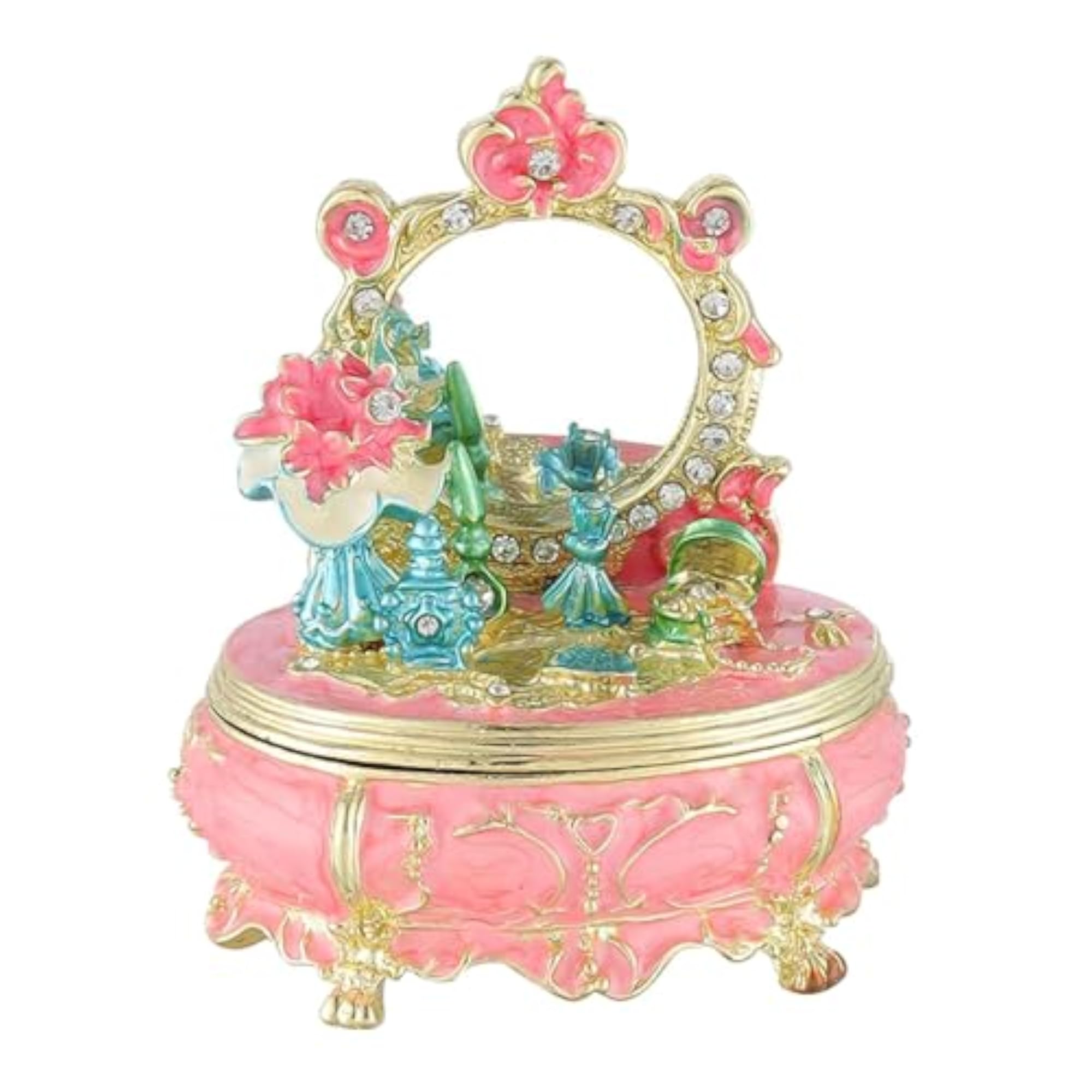 Enameled Trinket Jewelry Box for Dressing Table