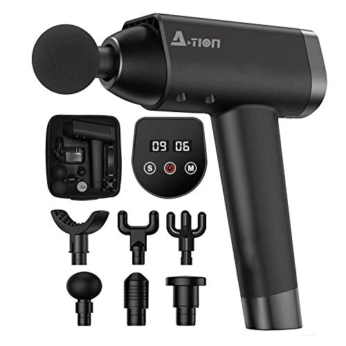 2NLF Pistola de Masaje Muscular, Pistola Masaje Muscular Personal de Mano,Masajeador de Músculos de Tejido Profundo con 6 Niveles Ajustables, 6 Cabezas de Masaje y Pantalla LCD