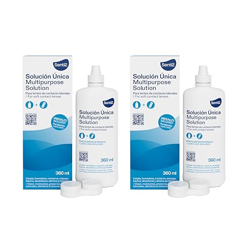 Senti2 Solución Única Multipropósito para Lentes de Contacto Blandas, 360 ml, con Portalentes de Regalo (Paquete de 2)