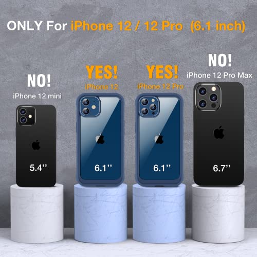 Image of Miracase Glass Series for iPhone 12 /12 Pro Case 6.1 inch, Upgraded Full-Body Rugged Phone Bumper Case Cover with Built-in 9H Tempered Glass Screen Protector and Camera Protector, Blue