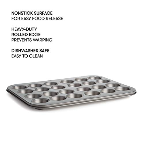 Cooking Light Heavy Duty Nonstick Bakeware Carbon Steel Mini Muffin Pan With Quick Release Coating, Manufactured Without Pfoa, Dishwasher Safe, Oven Safe, 24-Cup, Gray #TOP1
