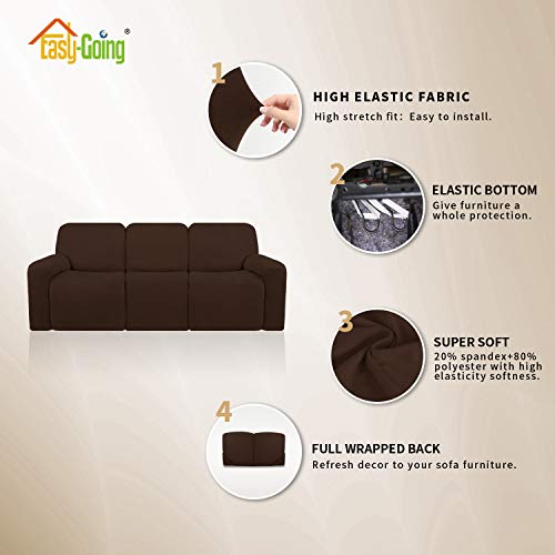 Image of Easy-Going 8 Pieces Microfiber Stretch Sectional Recliner Sofa Slipcover Soft Fitted Fleece 3 Seats Couch Cover Washable Furniture Protector with Elasticity for Kids Pet(Recliner Sofa, Coffee)