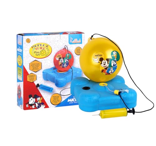 Image of Disney Mickey Reflex Soccer Ball Set for Kids - Solo Football Training Kit with Recoil Action Rebound Ball, Indoor & Outdoor Sports Game|Birthday Gift for Boys & Girls Aged 3+ Years, Red