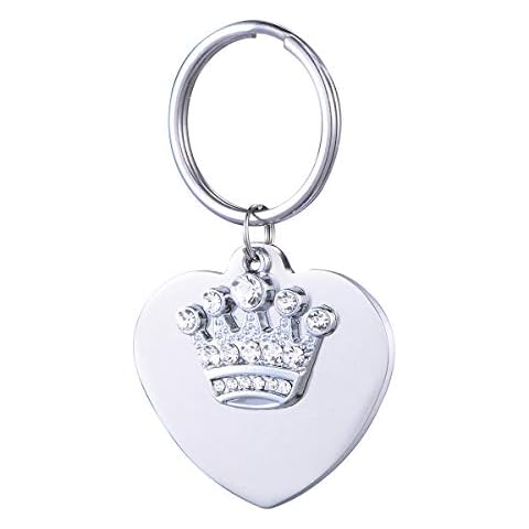 Stainless Steel Pet ID Tags Dog Tags Personalized & Engraved Custom Identification Tag Engraved Front & Back Dog Collar Tag Heart Shape with Rhinestone Crown Cover