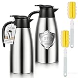 Thermo-Kaffeekaraffe aus Edelstahl, doppelwandig, isoliert, mit Bürsten für Kaffee, Tee, hält 12 Stunden heiß und 24 Stunden kalt, 2 Stück