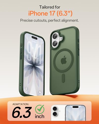 Image of UNBREAKcable For iPhone 17 Case for MagSafe, Full Camera Protection, Built-in Magnetic Ring, Shockproof, Scratch-Resistant, Translucent Matte Mobile Phone Case for iPhone 17 Case 6.3 Inch, Dark Green