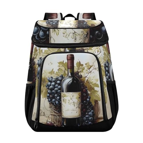 Wine Grapes Winery Cooler Backpack Cooler Insulated Leak Proof Lunch Backpack 36 Cans Waterproof Soft for Men Women Picnic Hiking Camping Beach