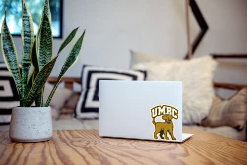 Image of University of Maryland Baltimore County Arched UMBC Over Full Golden Retriever Dog Logo Weatherproof Vinyl Sticker Car Decal from Nudge Printing